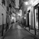 Narrow streets of the old city center, late evening. Valencia, S