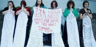 Tuam babies commemorated with sheets bearing all 796 names sewn to the site’s fences Galway daily news local women sew list of Tuam babies to fencing at site