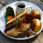 Sunday_roast_five_meat_at_The_Black_Lion,_High_Roding,_Essex,_England_(cropped)